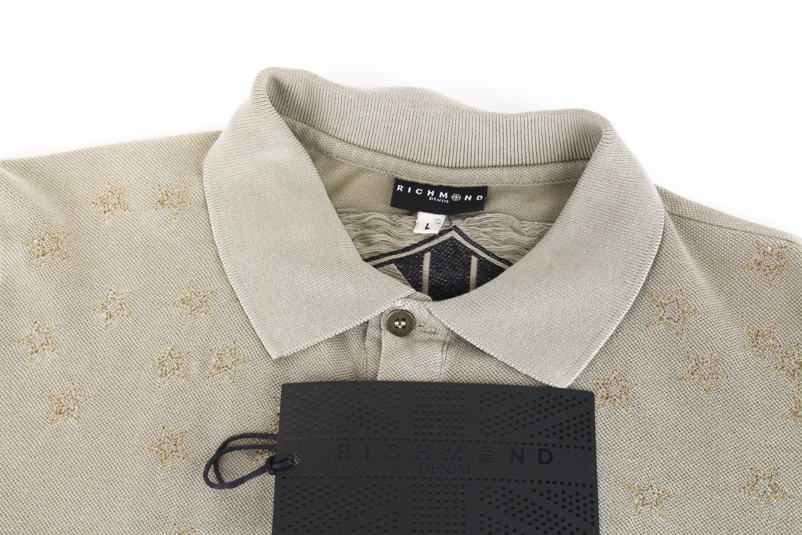 RICHMOND Men's T-Shirt L Light Brown Pure Cotton Short Sleeved Pocketed Polo