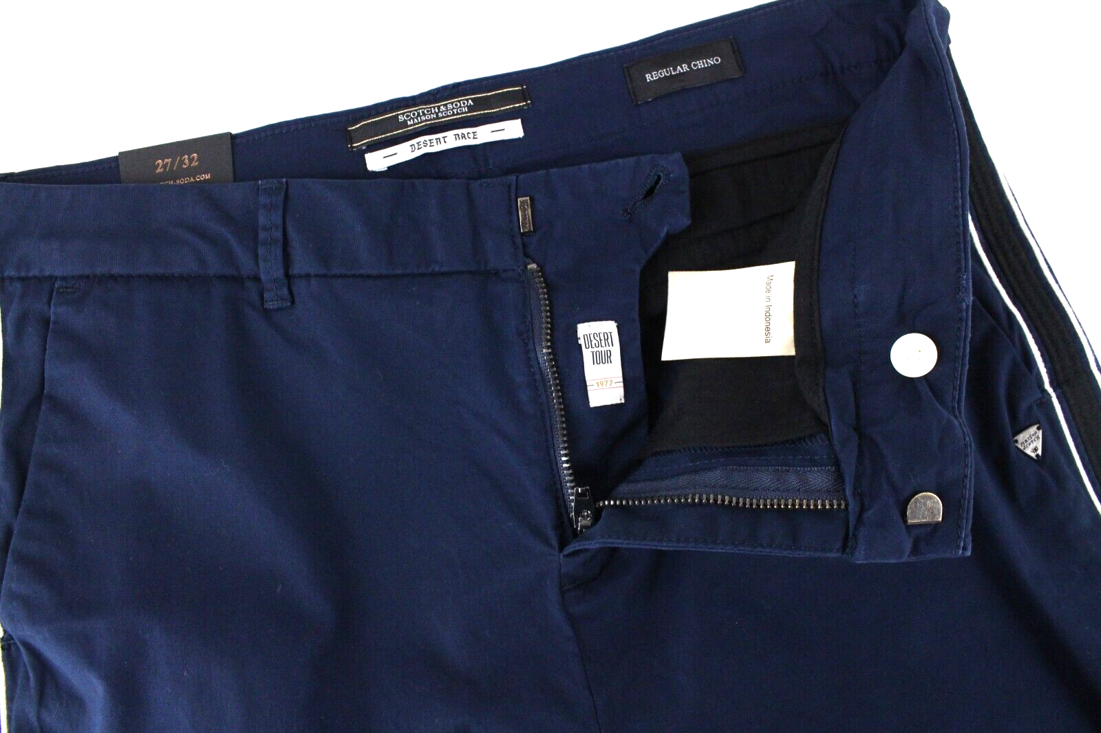 MAISON SCOTCH Women's Navy Trousers W27/L32 Chino Zipped Side Line Regular Fit