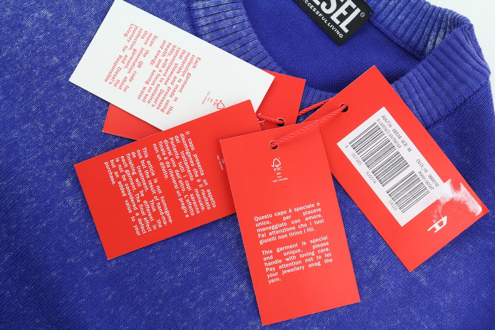 DIESEL K-Larence Mens Jumper M Washed Blue Pullover Crew Neck RRP€225