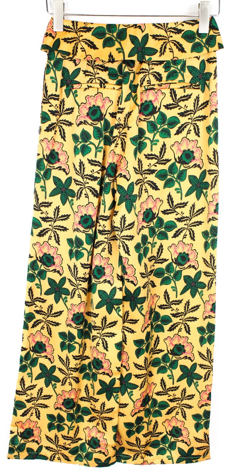 MAISON SCOTCH XS Women Trousers Yellow Floral Pleated Lightweight Cotton