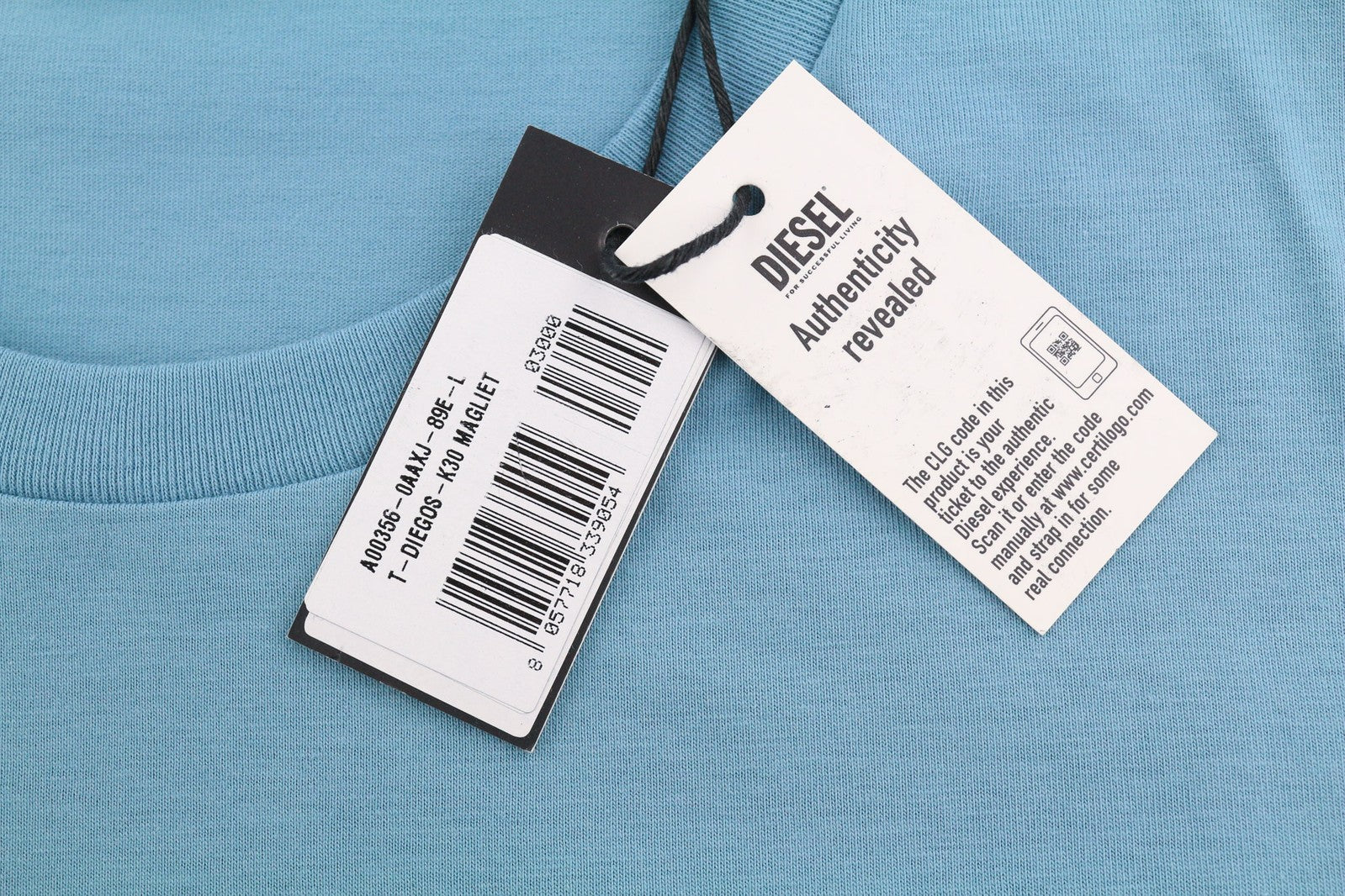 DIESEL T-Diegos-K30 Men T-Shirt L Short Sleeve Crew Neck Tricot Casual Blue