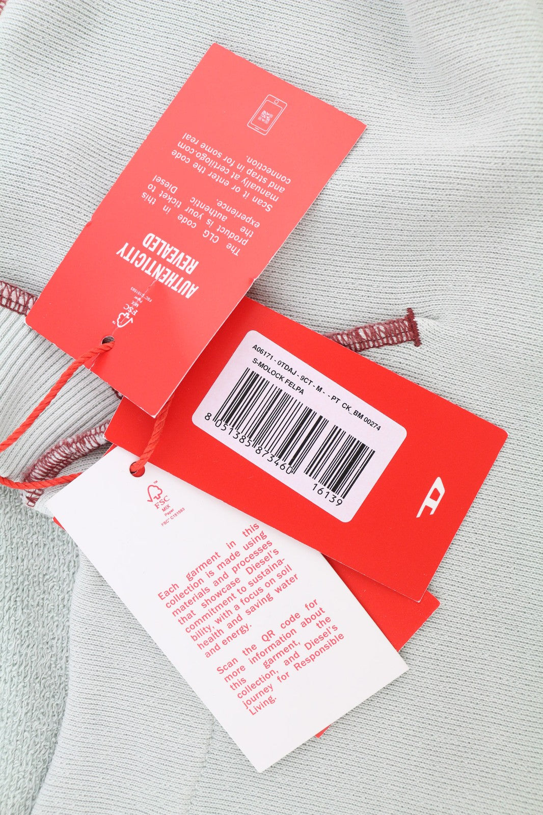 DIESEL S-Molock Mens Sweatshirt M Light Grey Pullover Oversizedd RRP€195