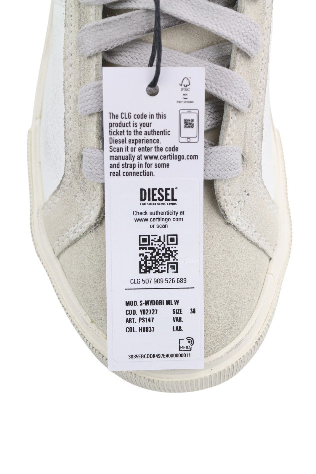 DIESEL S-Mydori ML W Women Sneakers EU36 White Leather Mid Top Laced RRP€220