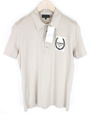 RICHMOND Men's T-Shirt L Beige Pure Cotton Short Sleeved Logo Collared Polo