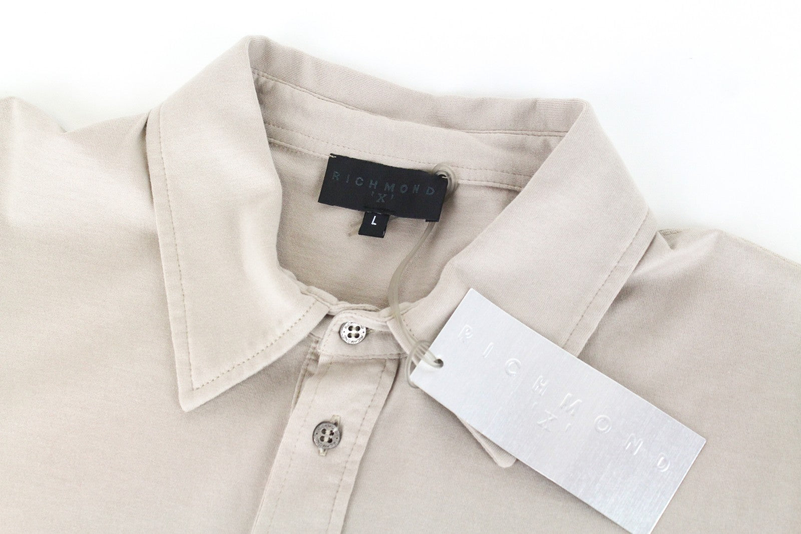 RICHMOND Men's T-Shirt L Beige Pure Cotton Short Sleeved Logo Collared Polo