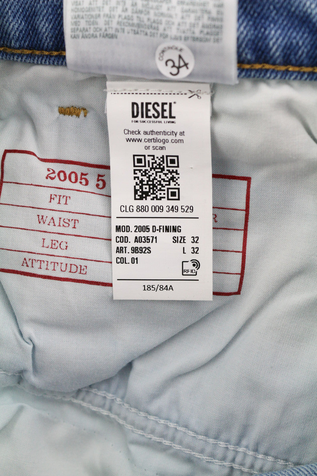 DIESEL 2005 D-Fining 9B92S Men Jeans W32/L32 Regular Mid Waist Tapered RRP€160