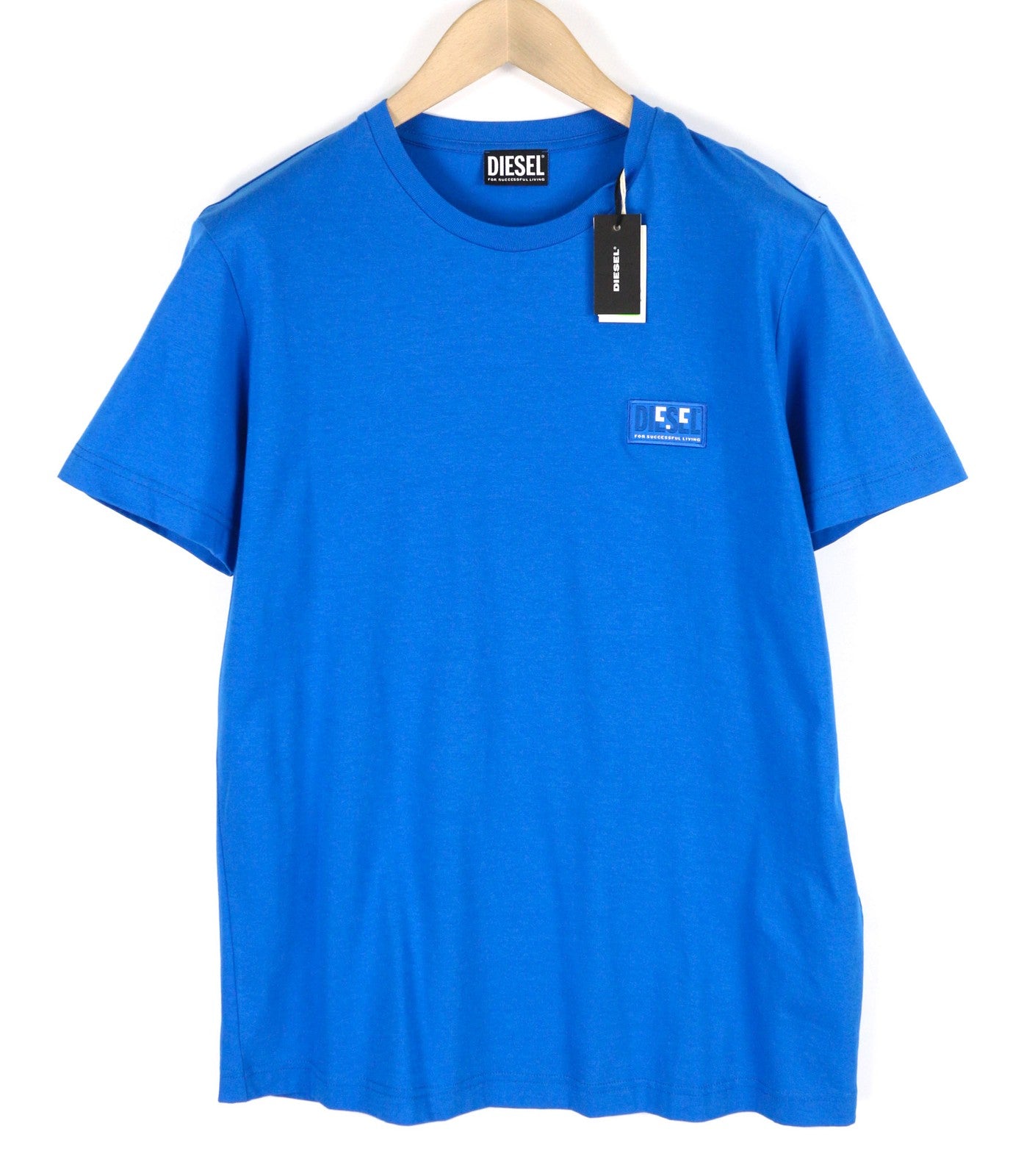 DIESEL T-Diegos-E2 Men T-Shirt L Short Sleeve Crew Neck Tricot Logo Casual Blue