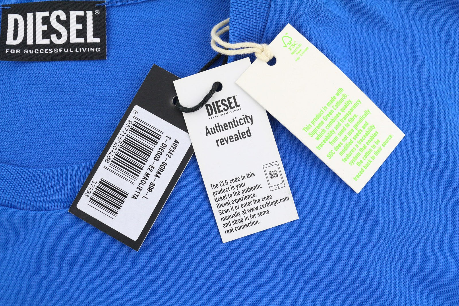 DIESEL T-Diegos-E2 Men T-Shirt L Short Sleeve Crew Neck Tricot Logo Casual Blue