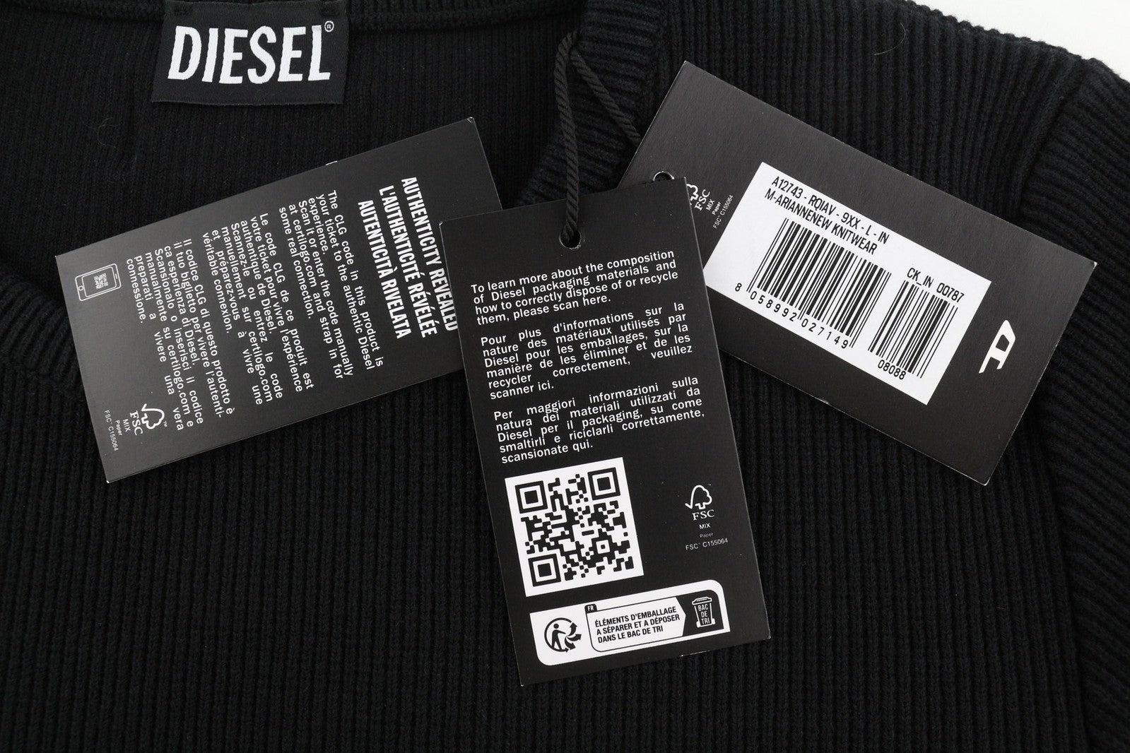 DIESEL M-Ariannenew Womens Jumper L Black Pullover Crew Neck Tight-Knit RRP€175