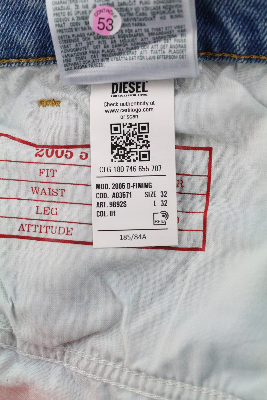 DIESEL 2005 D-Fining 9B92S Men Jeans W32/L32 Regular Mid Waist Tapered RRP160