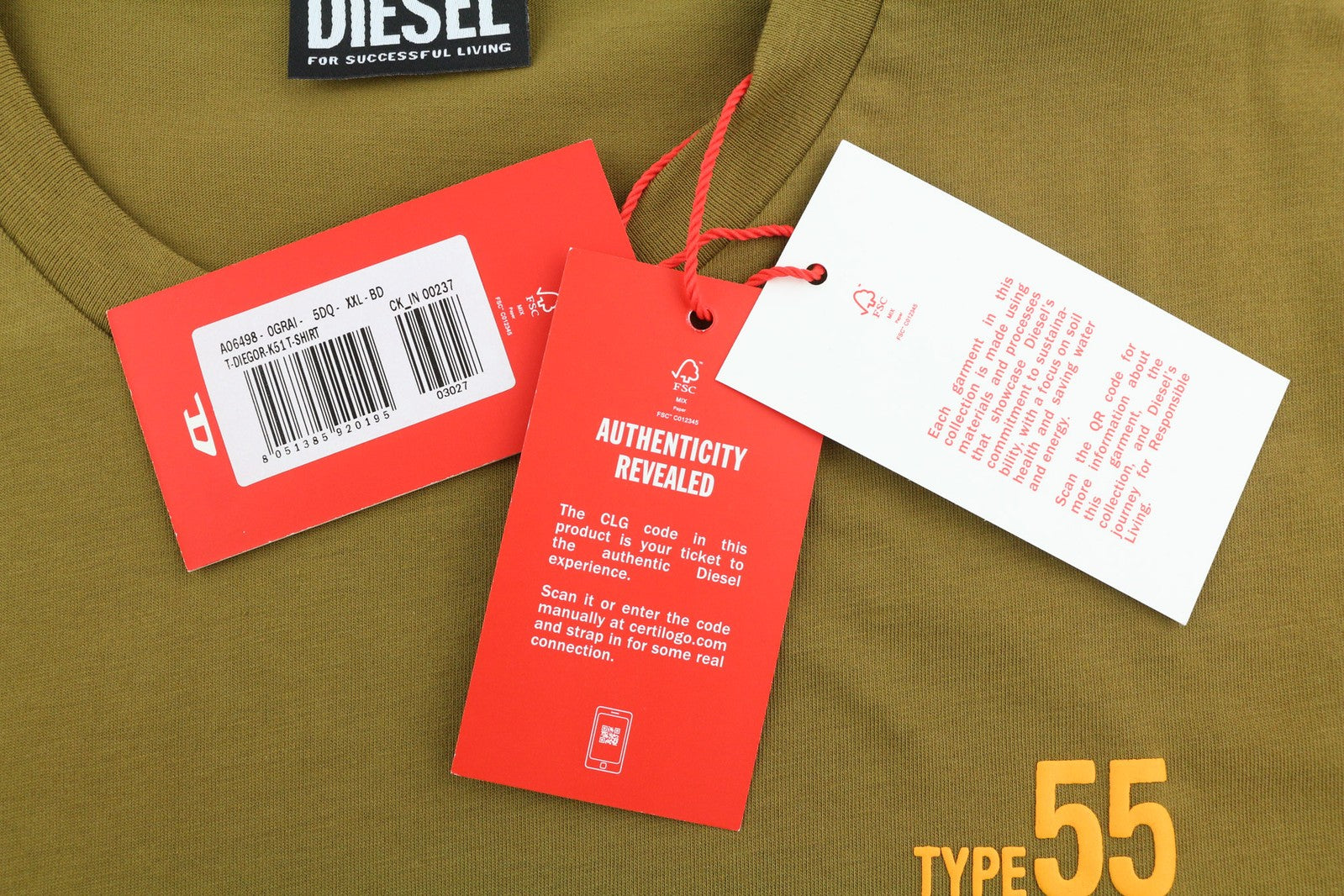 DIESEL T-Diegor-K51 Men T-Shirt 2XL Short Sleeve Crew Neck Tricot Logo Casual