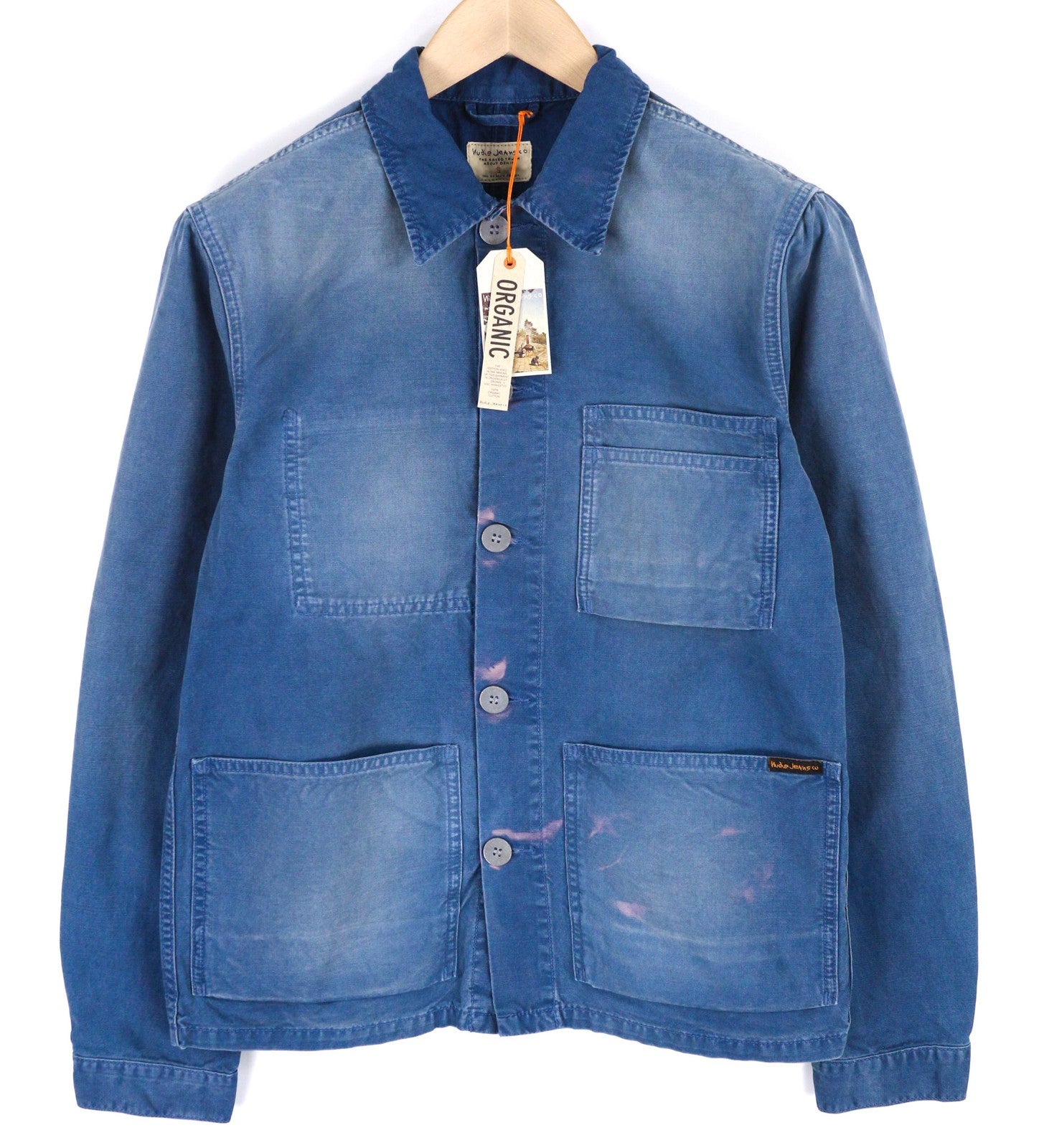 NUDIE Paul Mens Jacket S Worker Oden Blue Washed Buttoned Denim