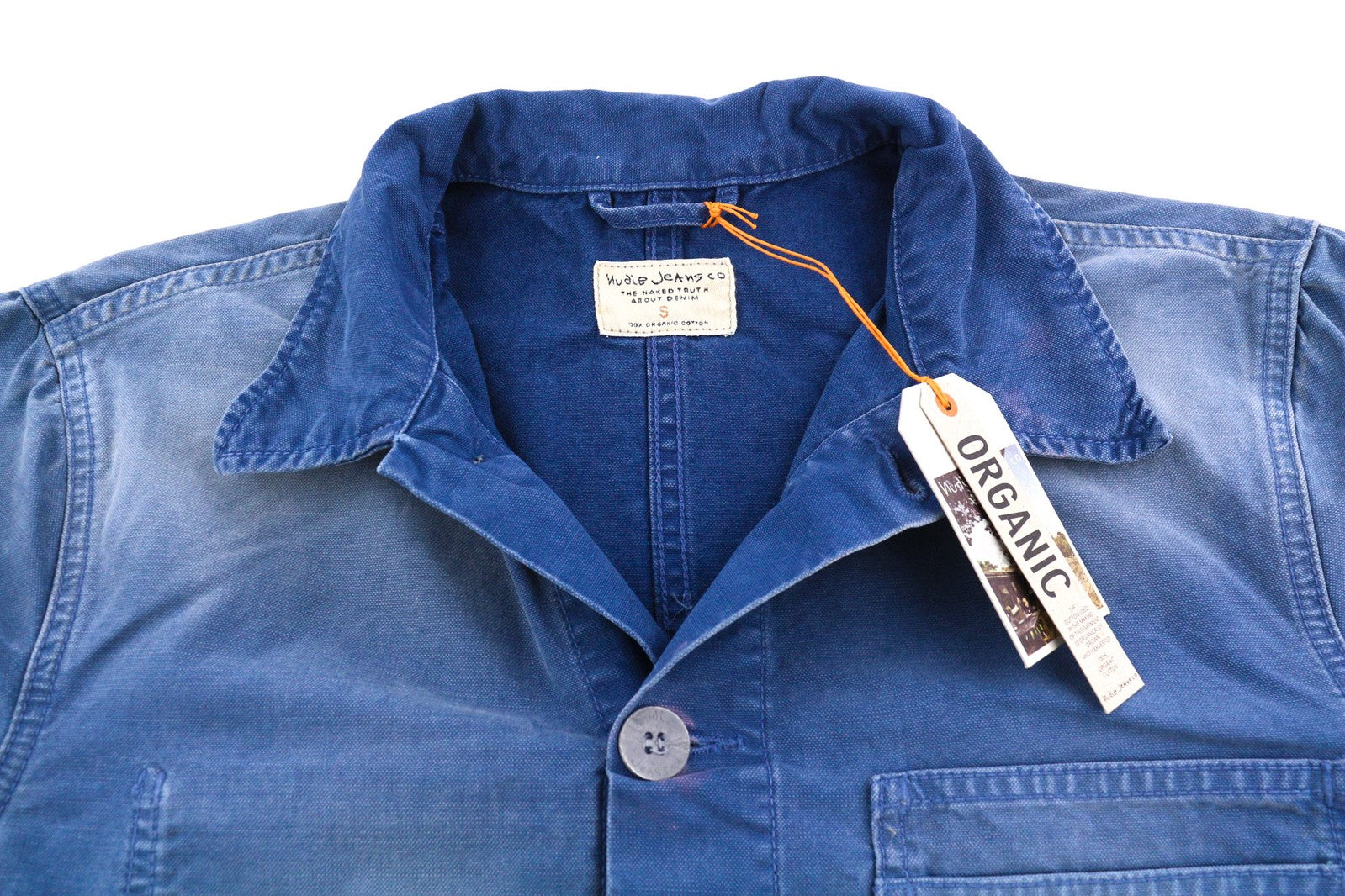 NUDIE Paul Mens Jacket S Worker Oden Blue Washed Buttoned Denim