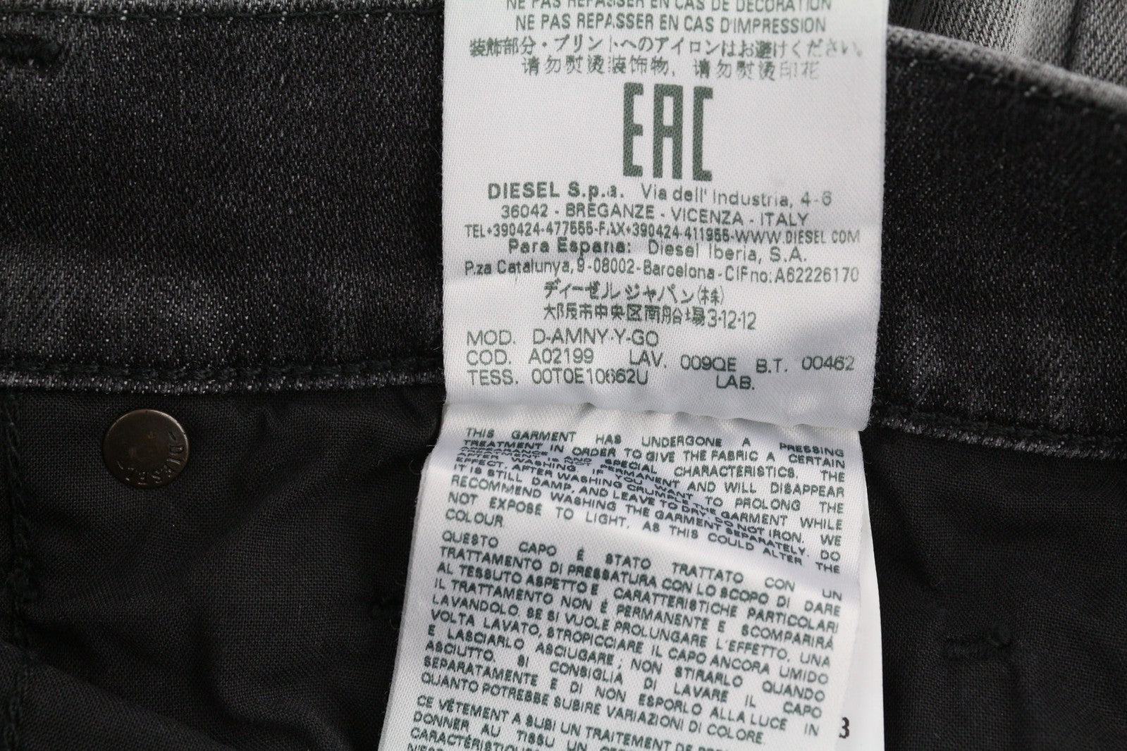 DIESEL D-Amny 009QE Mens Jeans W32/L32 Skinny  Stretchy Washed Black RRP€225