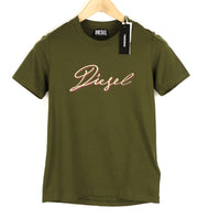 DIESEL T-Sily-K10 Women T-Shirt XS Short Sleeve Crew Neck Tricot Khaki Casual