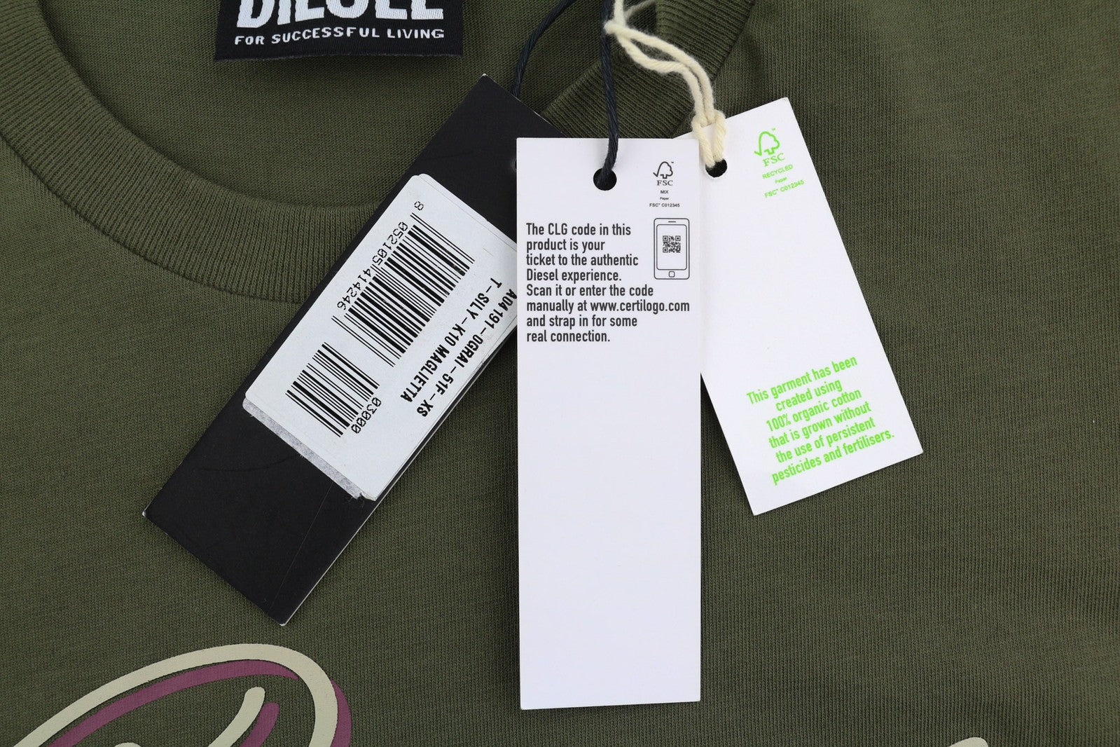 DIESEL T-Sily-K10 Women T-Shirt XS Short Sleeve Crew Neck Tricot Khaki Casual