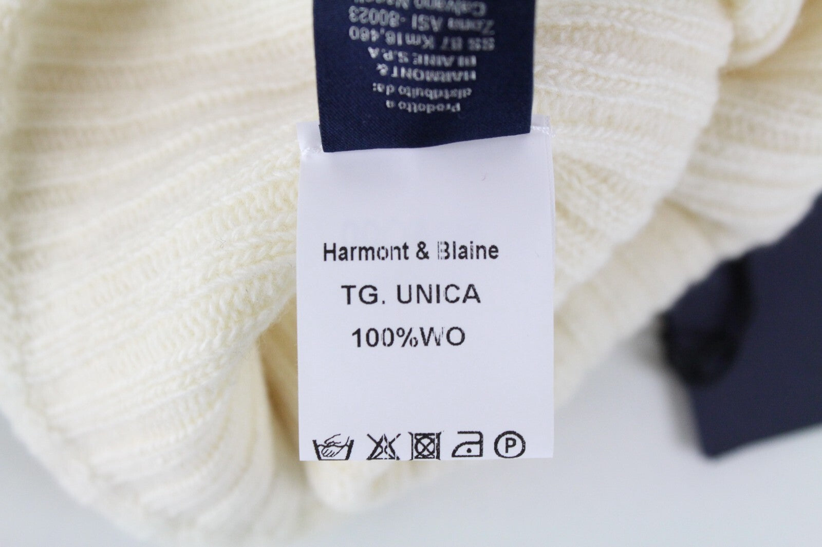 HARMONT & BLAINE Unisex Beanie OS Beige Wool Casual Logo Knit Hat
