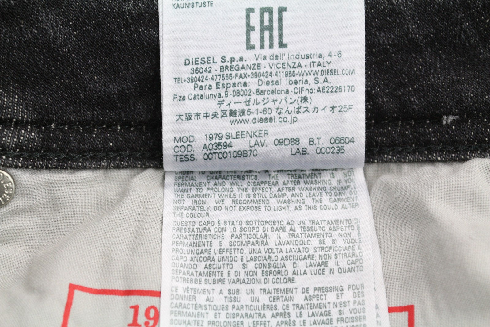 DIESEL Sleenker 09D88 Mens Jeans W33/L32 Low Waist Skinny  Washed Dark RRP€225