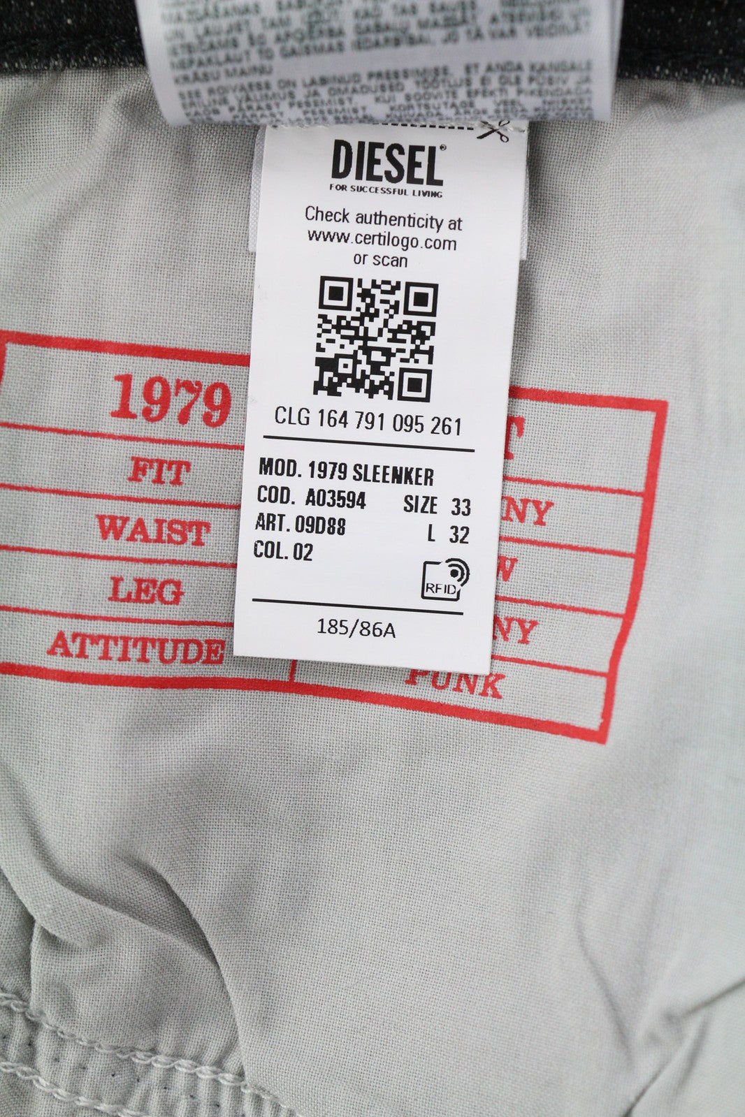 DIESEL Sleenker 09D88 Mens Jeans W33/L32 Low Waist Skinny  Washed Dark RRP€225