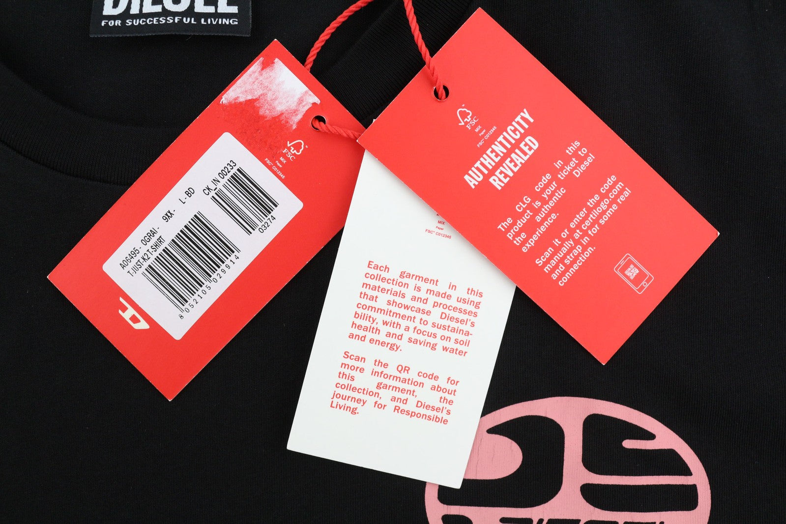 DIESEL T-Just-K2 Men T-Shirt L Short Sleeve Crew Neck Tricot Logo Black Casual