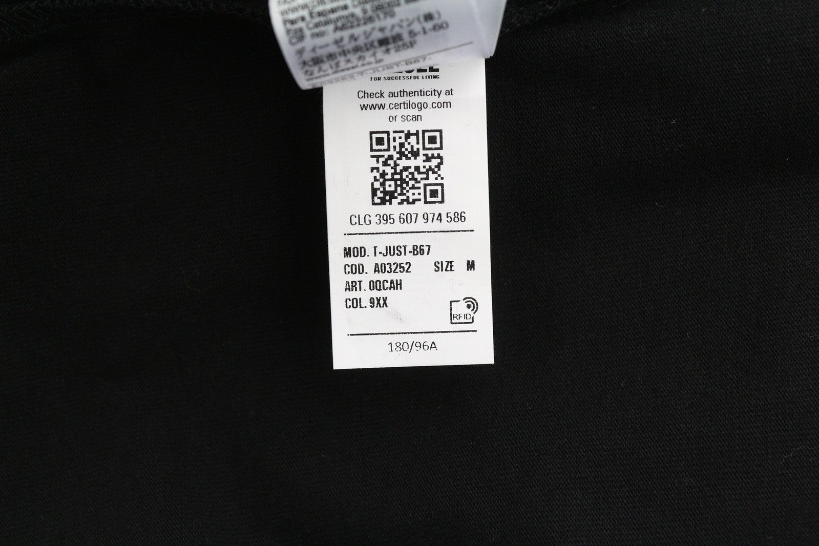 DIESEL T-Just-B67 Men T-Shirt M Short Sleeve Crew Neck Tricot Logo Black Casual