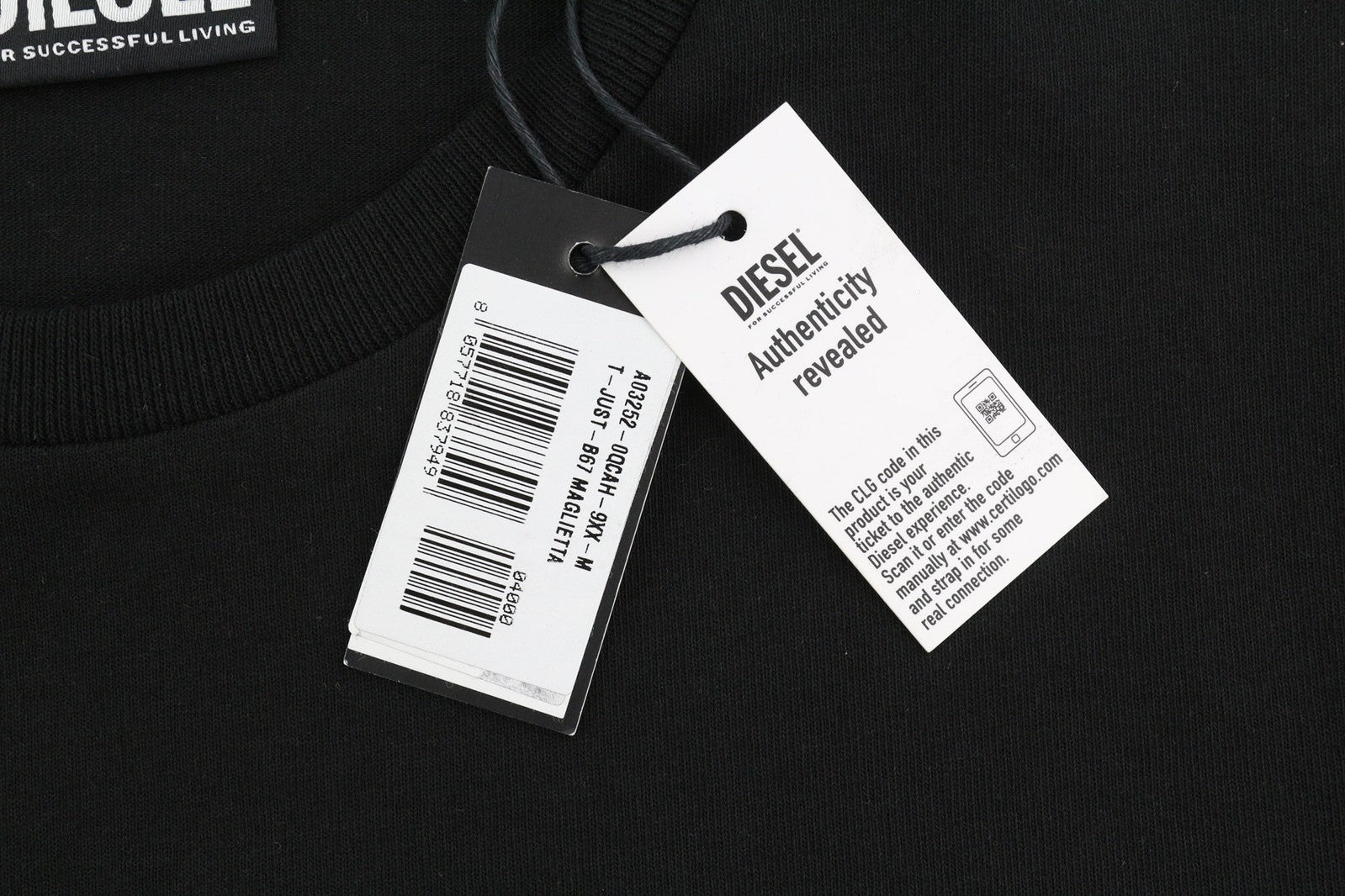 DIESEL T-Just-B67 Men T-Shirt M Short Sleeve Crew Neck Tricot Logo Black Casual