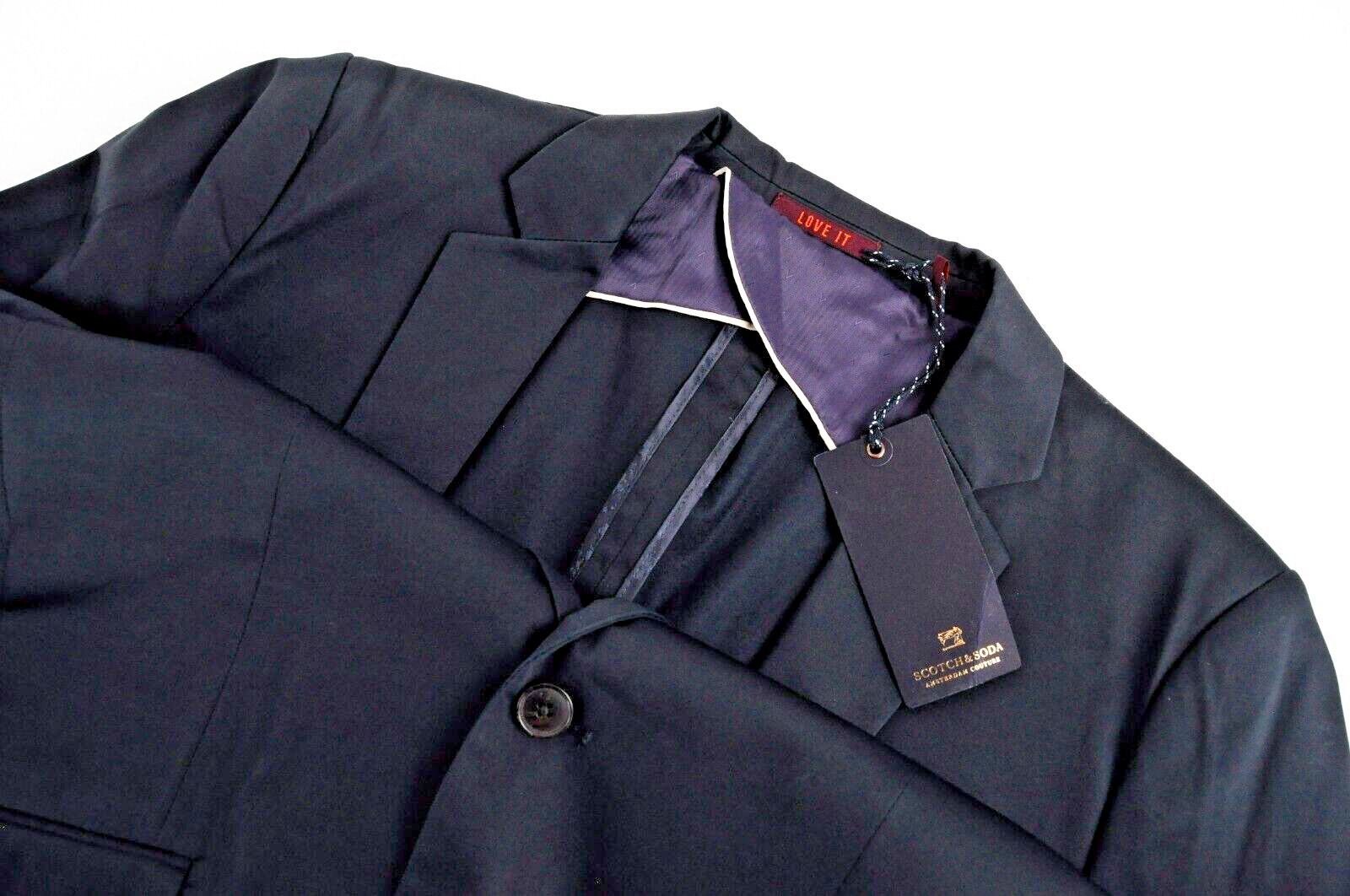 SCOTCH & SODA Men Blazer XL Navy Cotton Classic Single-Breasted Jacket