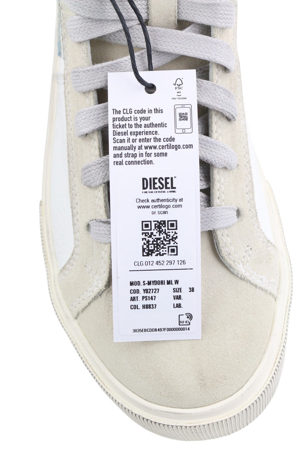 DIESEL S-Mydori ML W Women Sneakers EU38 White Leather Mid Top Laced RRP€220