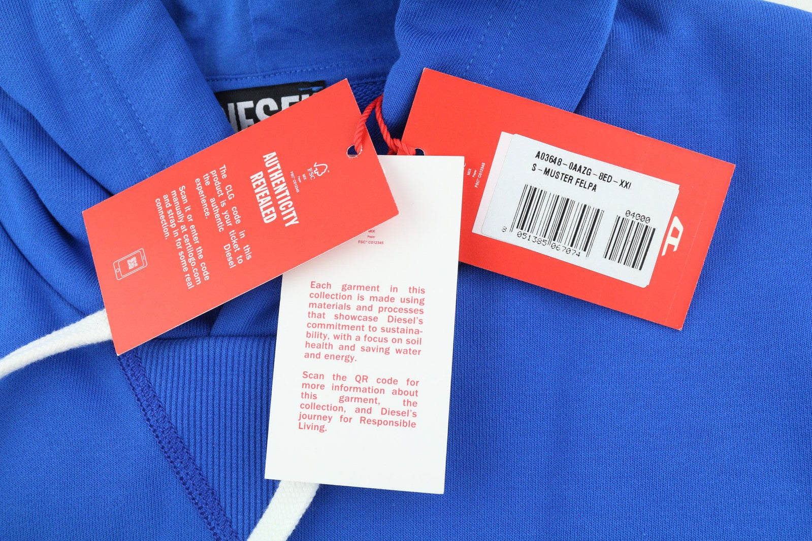 DIESEL S-Muster Mens Hoodie 2XL Blue Oversized Pullover Hooded Pocket RRP€150