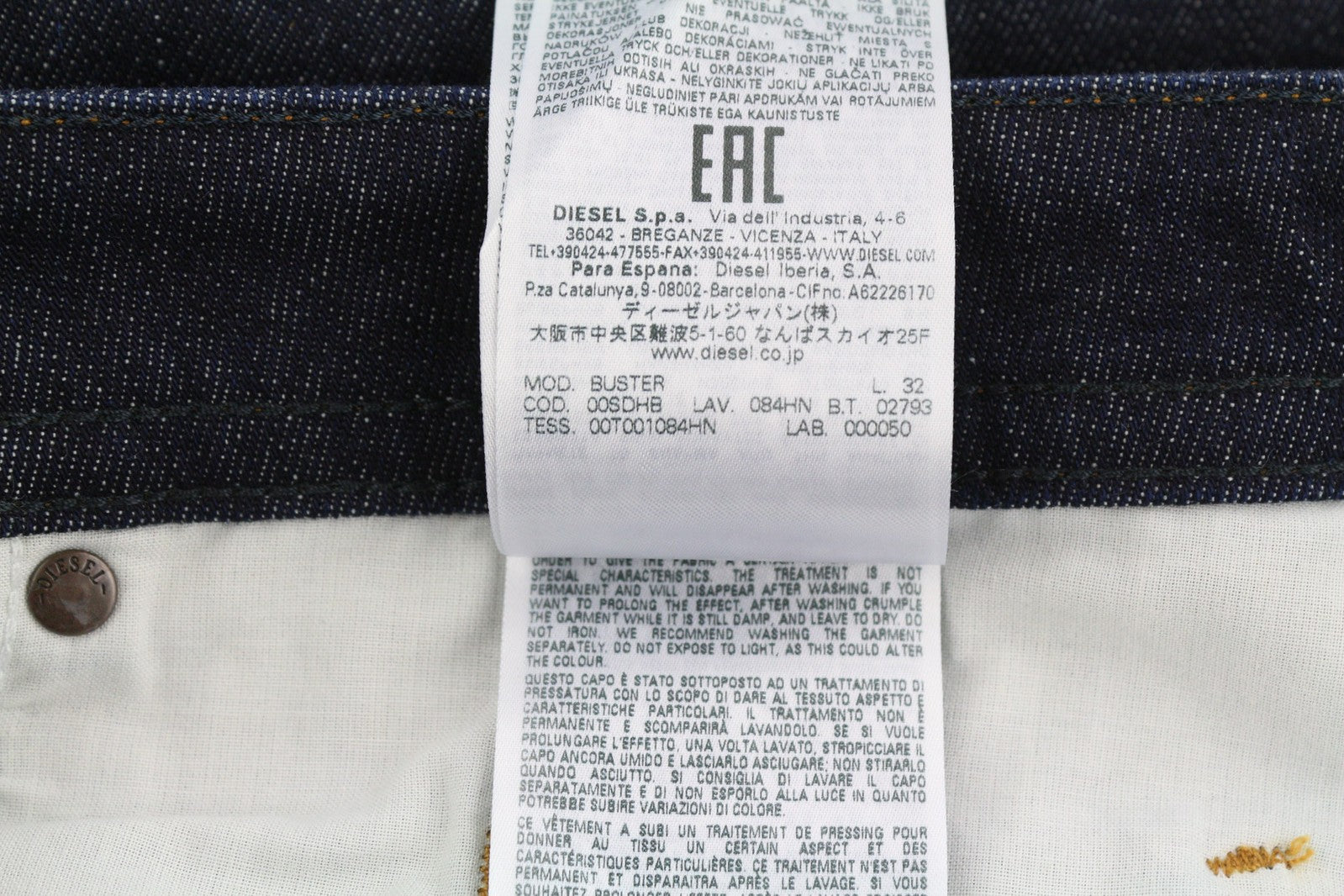 DIESEL Buster 084HN Mens Jeans W36/L32 Tapered Stretchy Buttoned Dark Blue