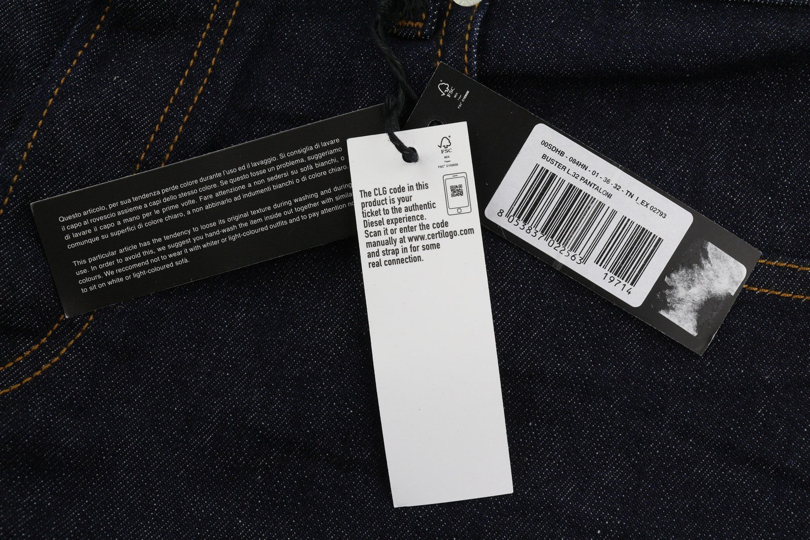 DIESEL Buster 084HN Mens Jeans W36/L32 Tapered Stretchy Buttoned Dark Blue