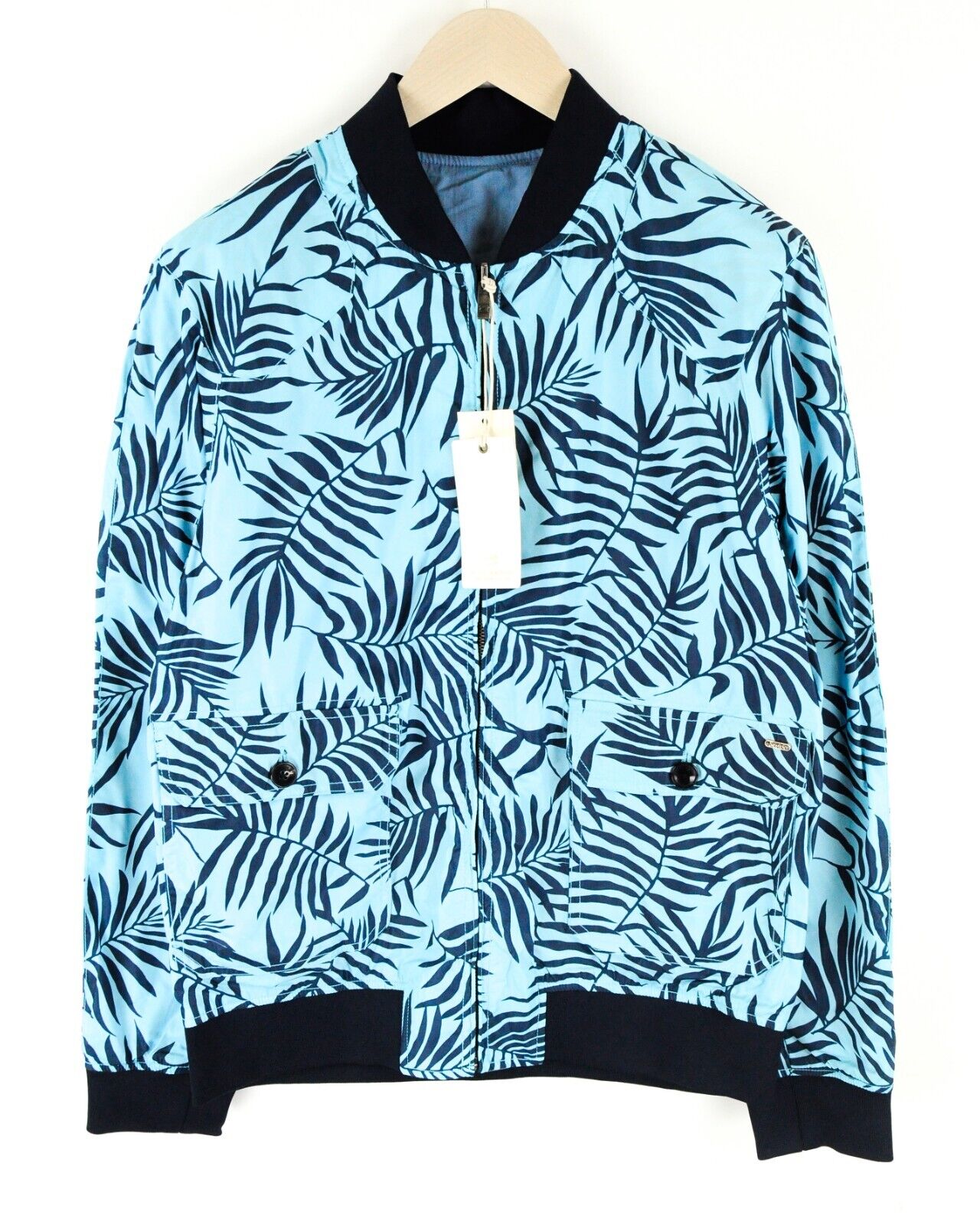 SCOTCH & SODA Reversible Jacket L Blue Cotton Linen Pattern Zip Men's Coat