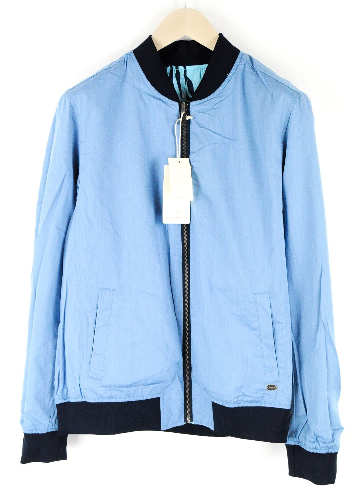 SCOTCH & SODA Reversible Jacket L Blue Cotton Linen Pattern Zip Men's Coat