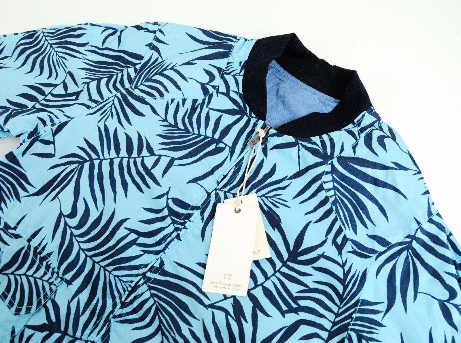 SCOTCH & SODA Reversible Jacket L Blue Cotton Linen Pattern Zip Men's Coat