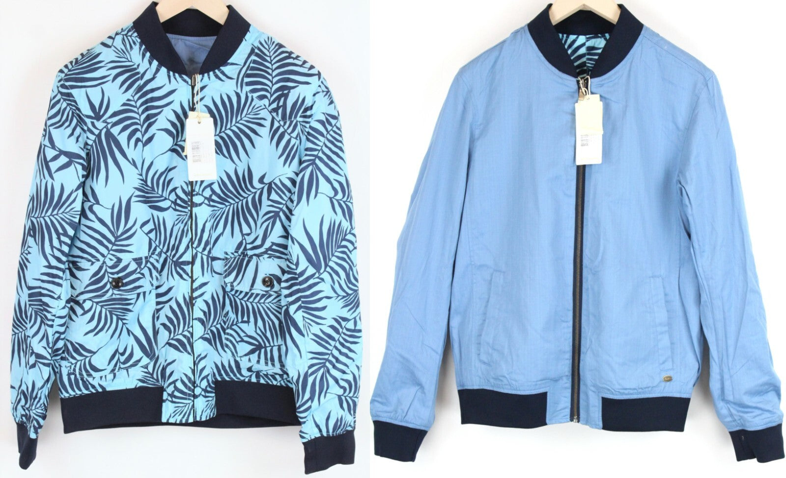 SCOTCH & SODA Reversible Jacket L Blue Cotton Linen Pattern Zip Men's Coat