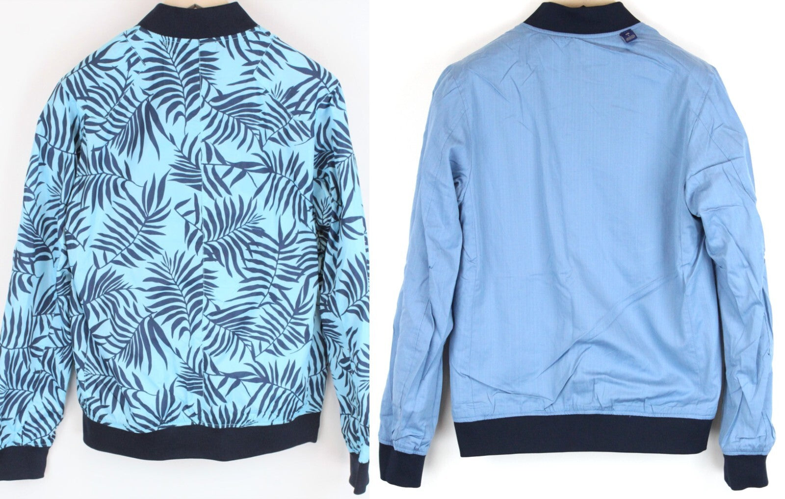 SCOTCH & SODA Reversible Jacket L Blue Cotton Linen Pattern Zip Men's Coat