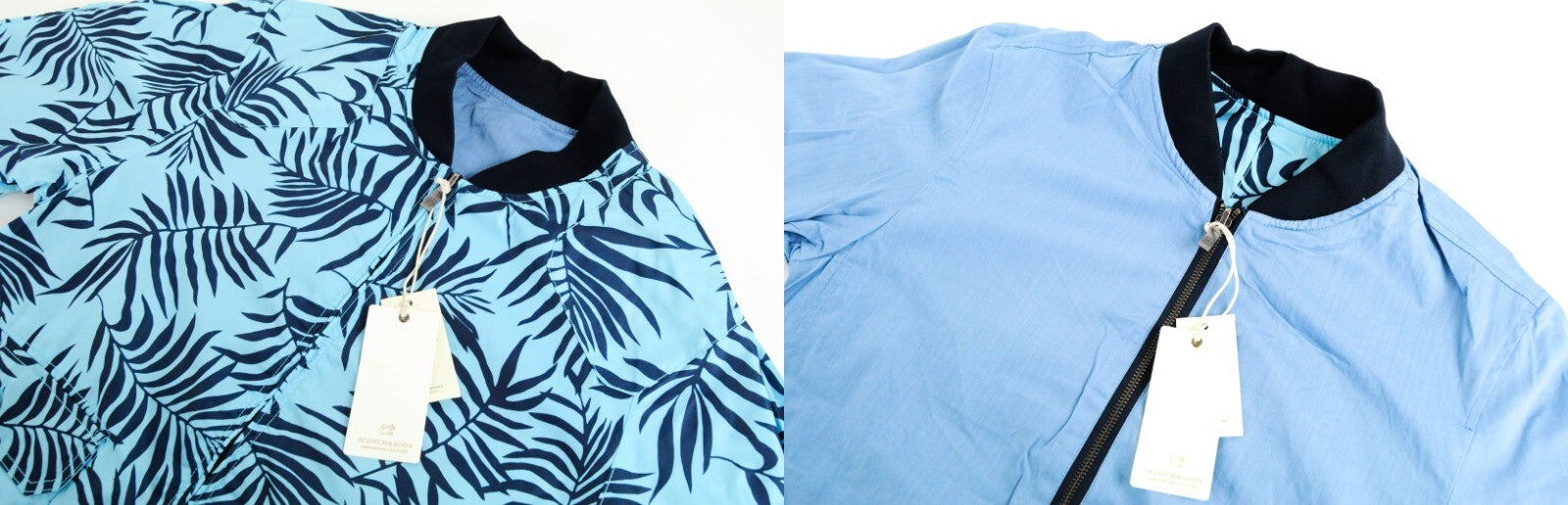 SCOTCH & SODA Reversible Jacket L Blue Cotton Linen Pattern Zip Men's Coat