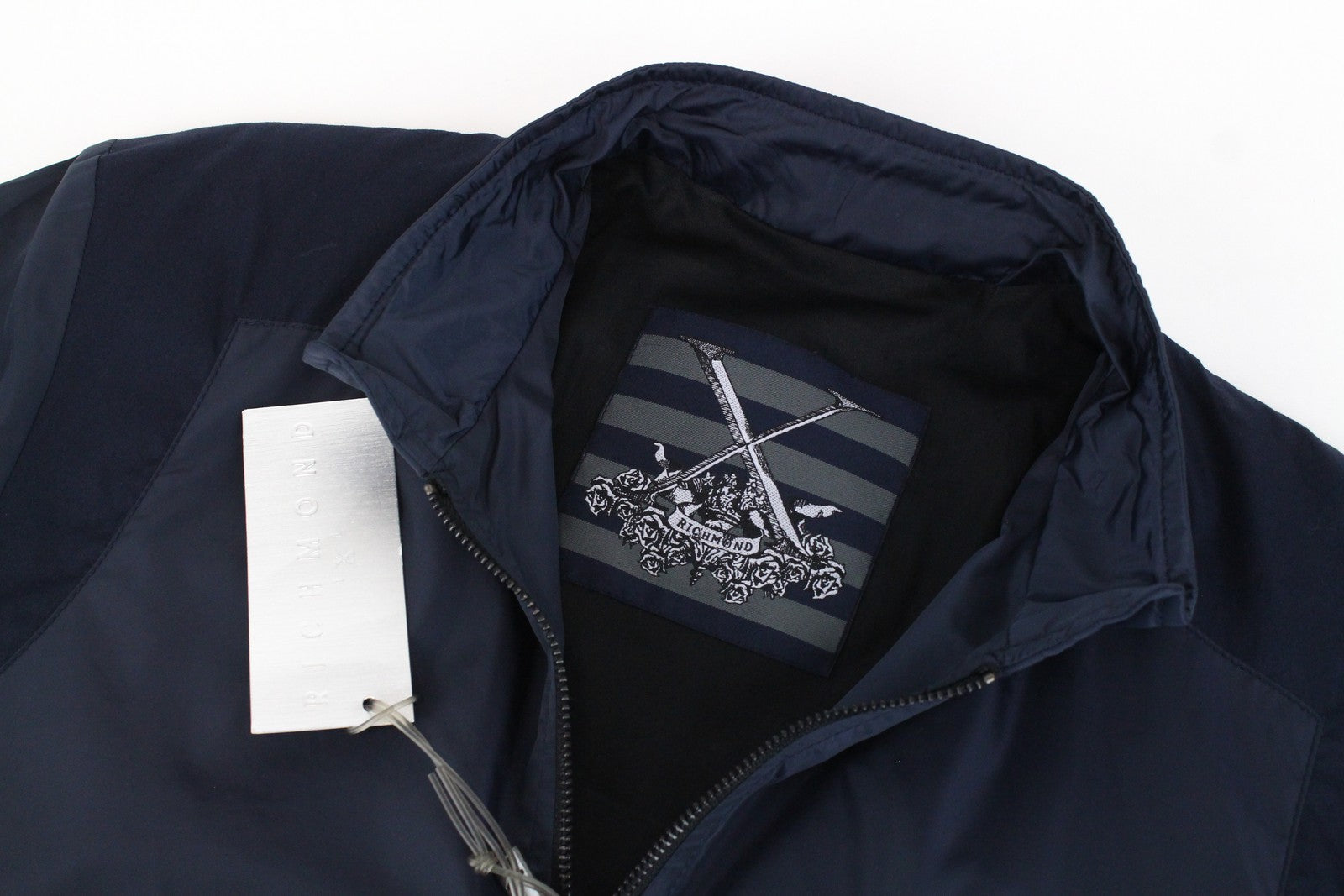 RICHMOND Men's Jacket 48 Navy Lightweight Long Sleeved Logo Zipped Casual