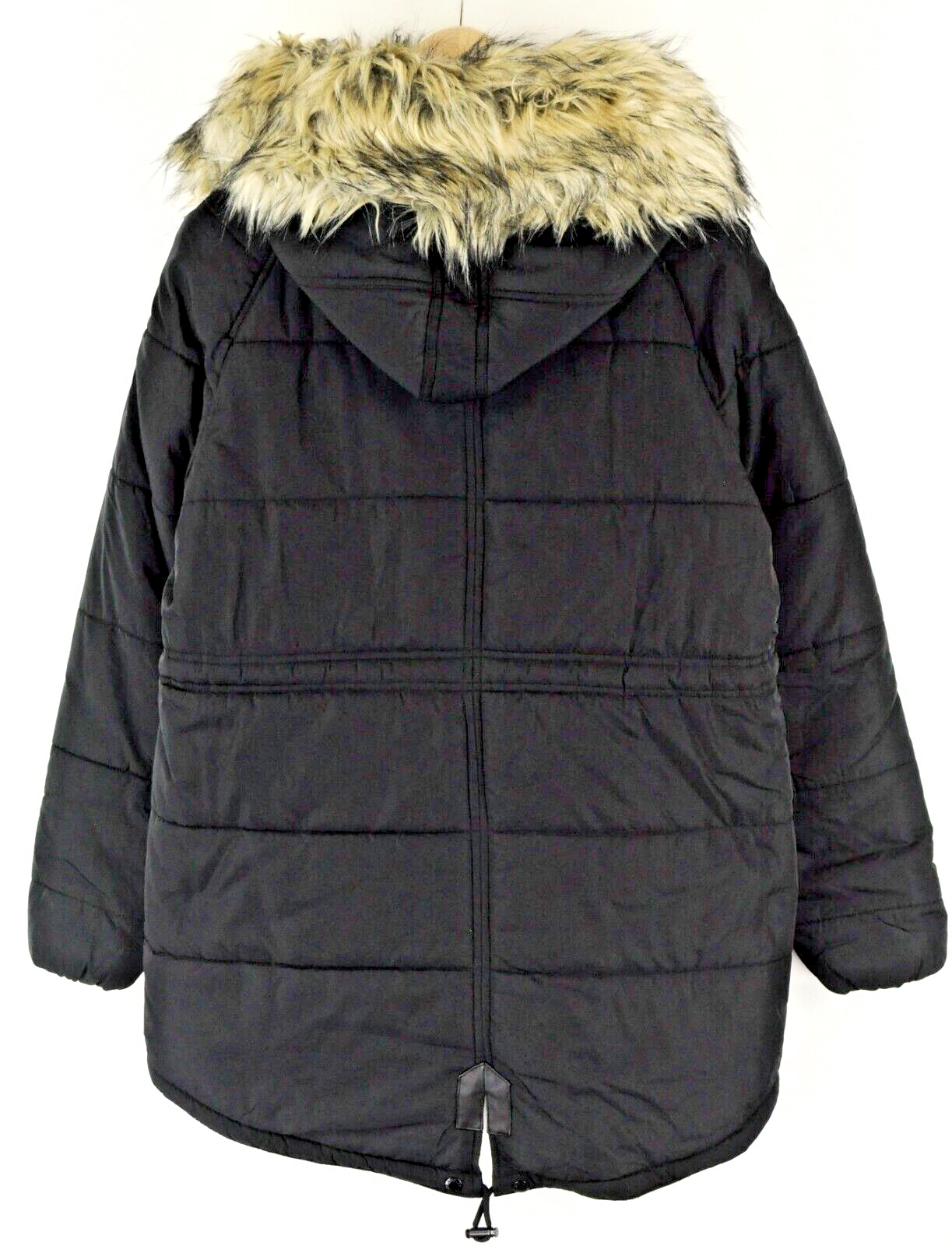 REPLAY Women Parka S Black Hooded Faux Fur Lined Long Coat