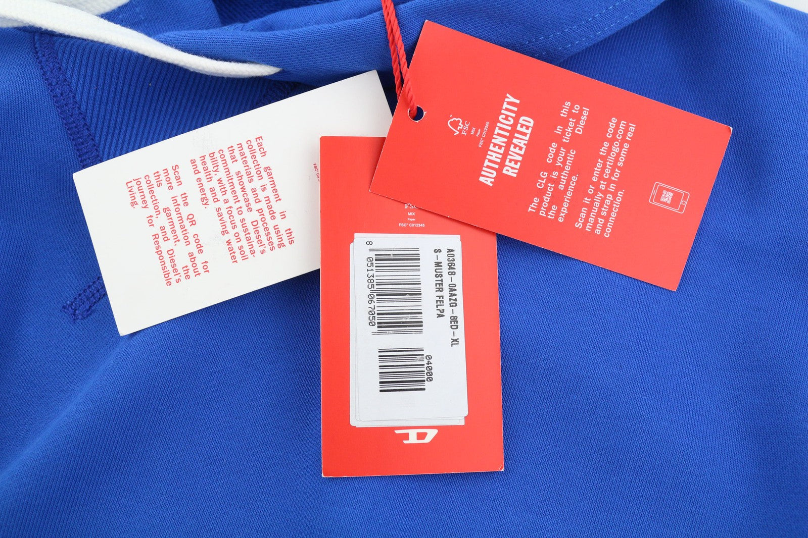 DIESEL S-Muster Mens Hoodie XL Blue Oversized Pullover Hooded Pocket RRP€150