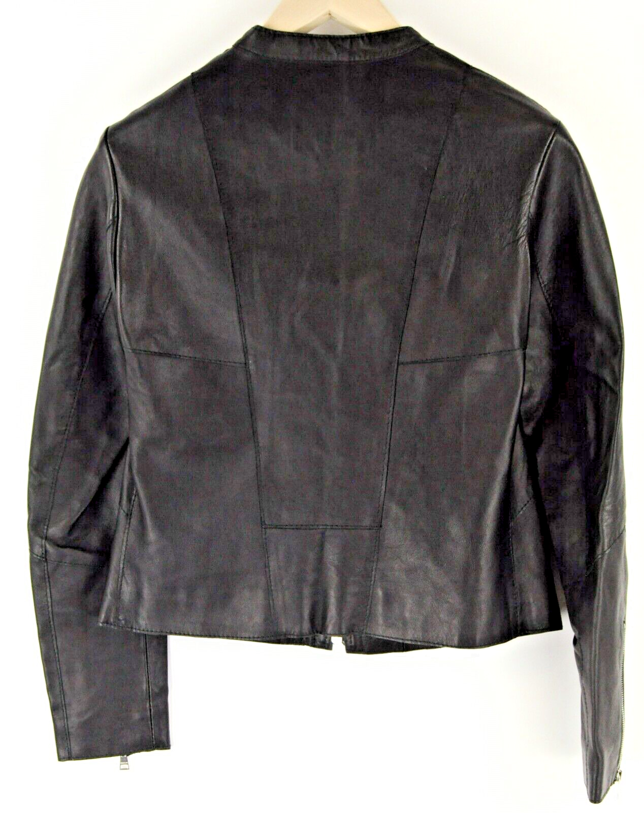 REPLAY Women Leather Jacket S Black Zipped Genuine Lambskin Long Sleeve