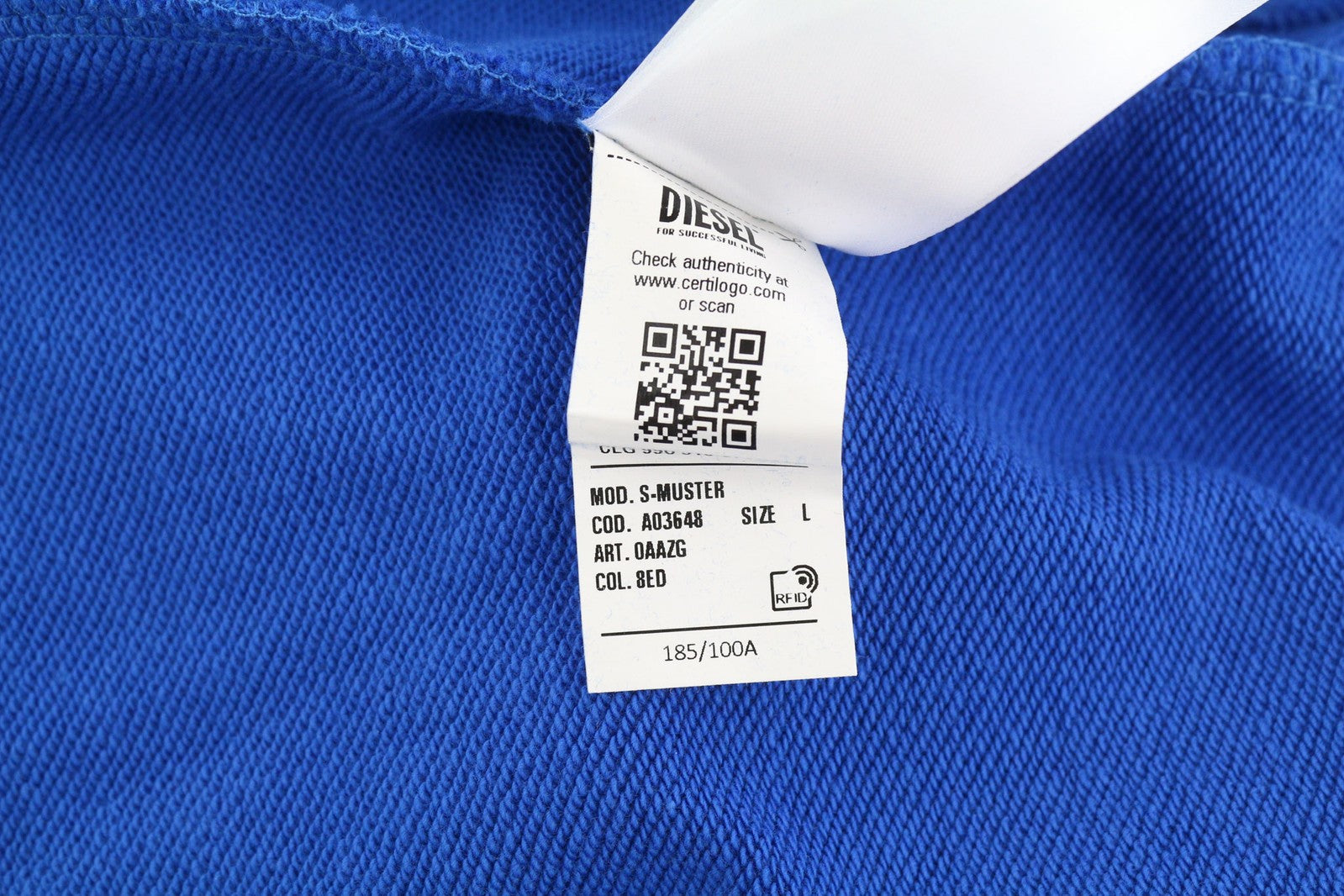 DIESEL S-Muster Mens Hoodie L Blue Oversized Pullover Hooded Pocket RRP150