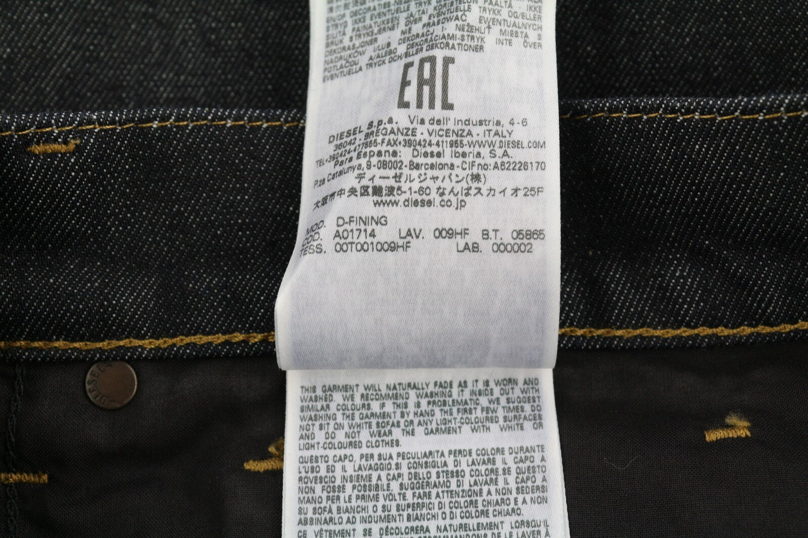 DIESEL D-Fining 009HF Men Jeans W30/L30 Tapered Fit Stretch Button Fly Dark