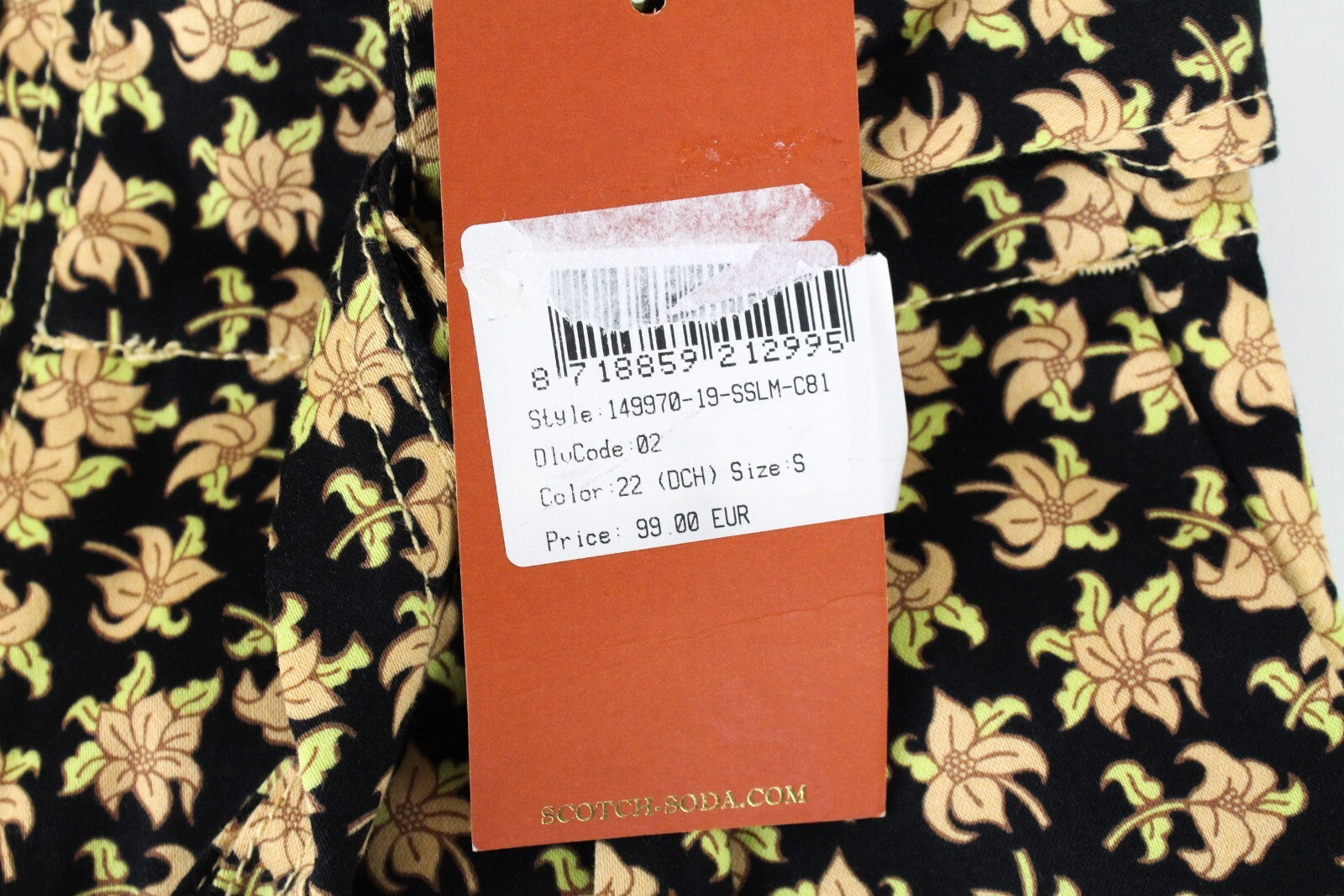 MAISON SCOTCH Women Black Floral Print Shorts S Zip Belted Cotton Stretch