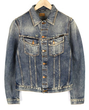 NUDIE Billy Mens Jacket S Shimmering Indigo Washed Ripped Button Up