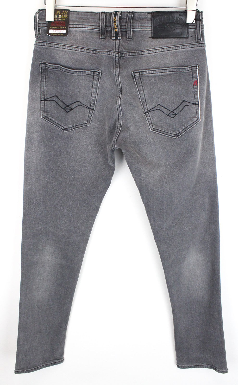 REPLAY Grover Men's Jeans W29/L32 Straight Fit Cotton Stretch Grey Selvedge