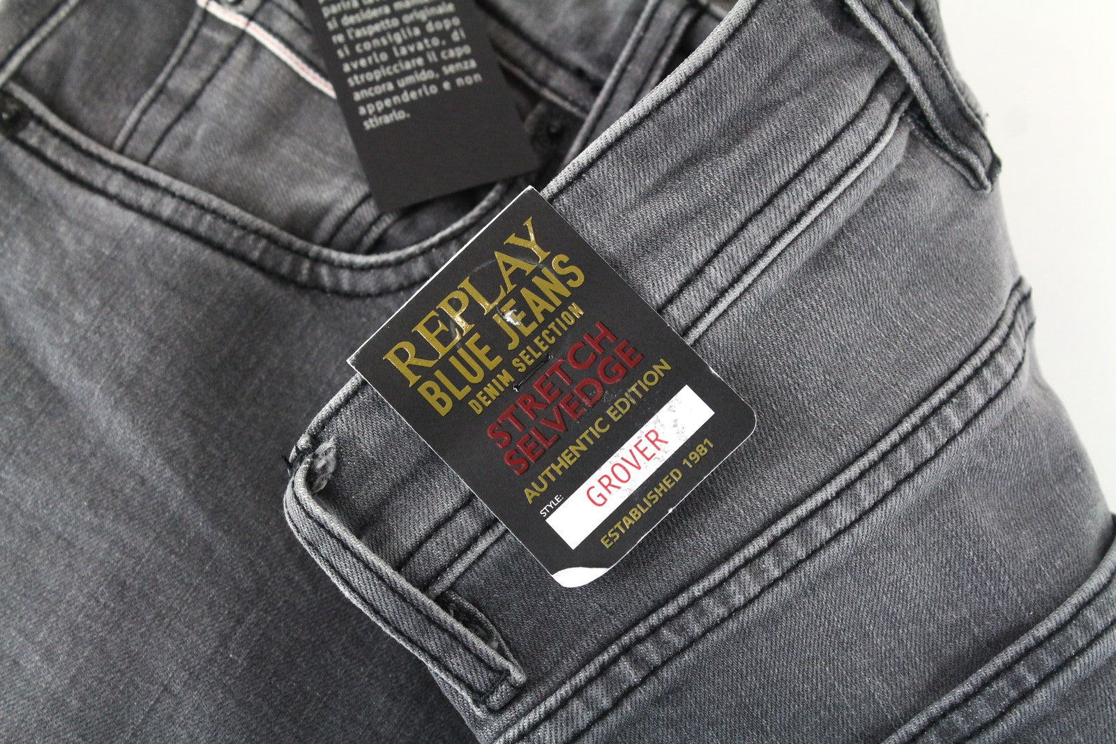 REPLAY Grover Men's Jeans W29/L32 Straight Fit Cotton Stretch Grey Selvedge