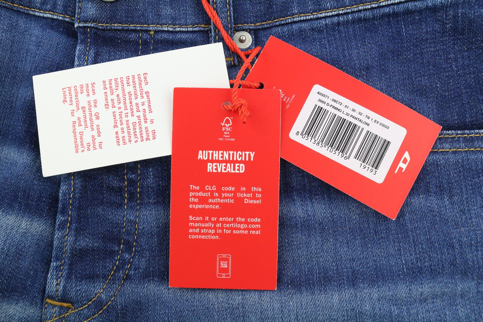 DIESEL 2005 D-Fining 09C72 Mens Jeans W30/L32 Mid Waist Tapered Blue RRP€225