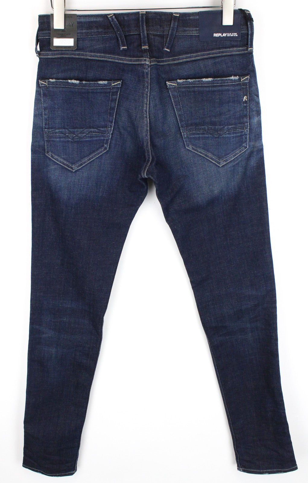 REPLAY Anbass Men's Jeans W30/L34 Slim Ft Cotton Stretch Dark Blue Washed Denim