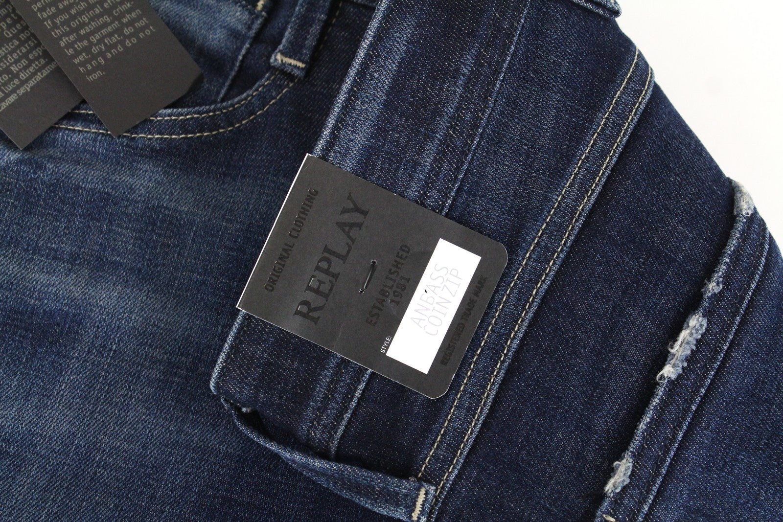 REPLAY Anbass Men's Jeans W30/L34 Slim Ft Cotton Stretch Dark Blue Washed Denim